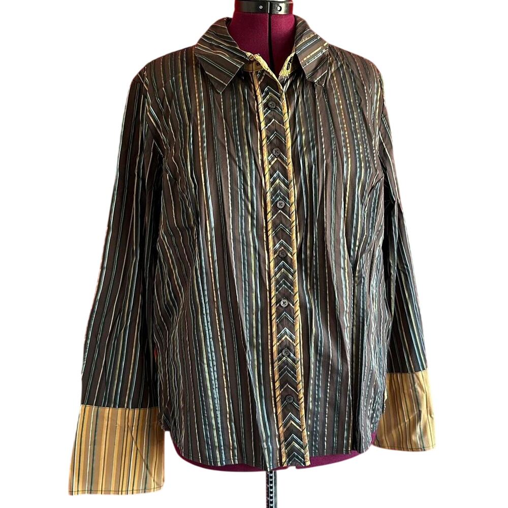 Lane Bryant Shirt Womens 22 Metallic Stripe Long Sleeve Button Up Western Party